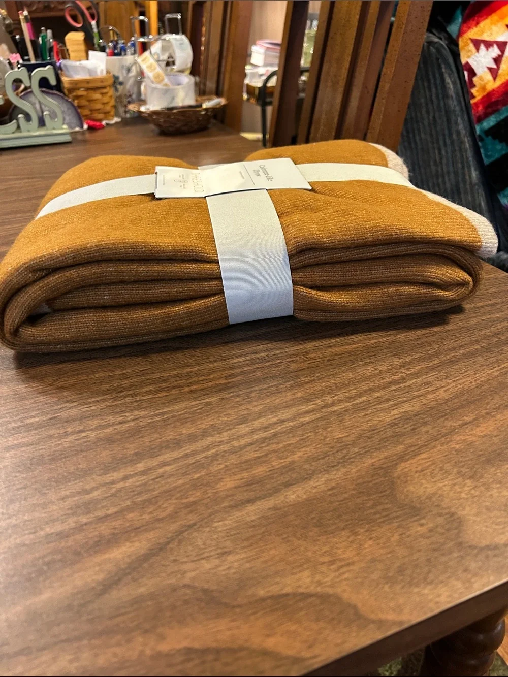 Threshold Cashmere-Like Throw - Rust color with Cream Trim
